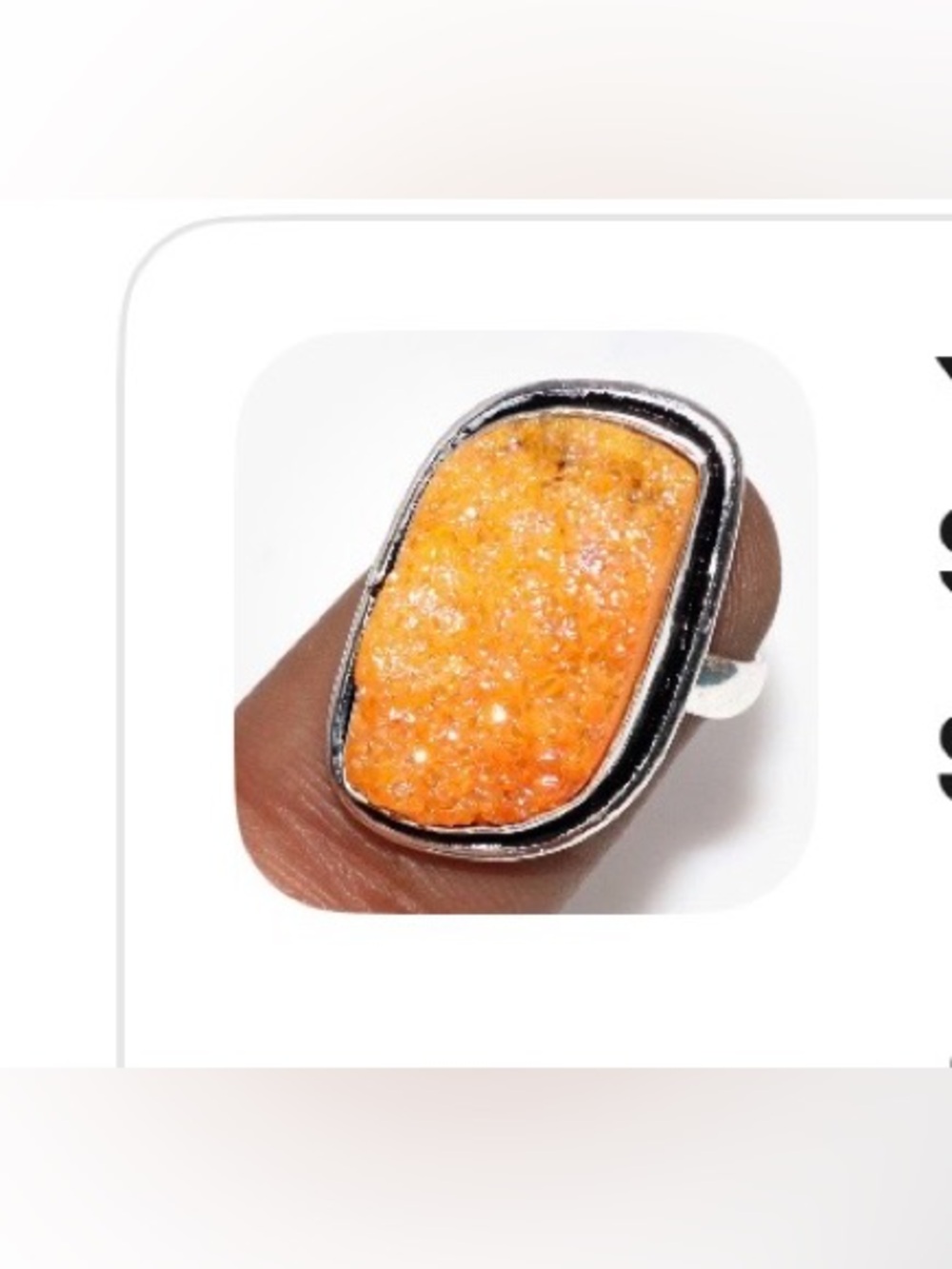 Beautiful, 1 1/4 inch, 925 marked, Yellow Titanium Druzy ring size 8 1/4.